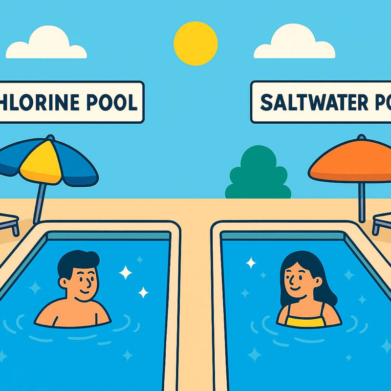 Chlorine and saltwater pool side by side